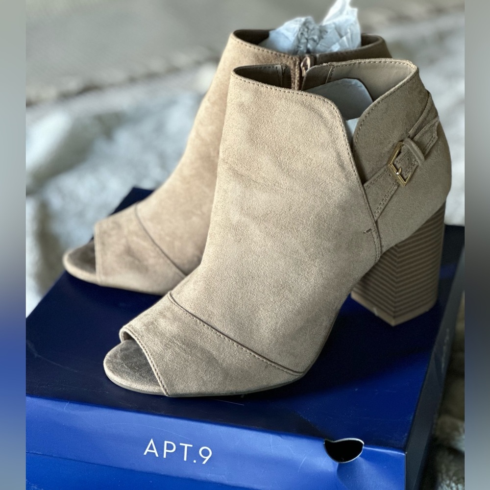 Suede Peep-Toe Ankle Booties with Memory Foam Sole